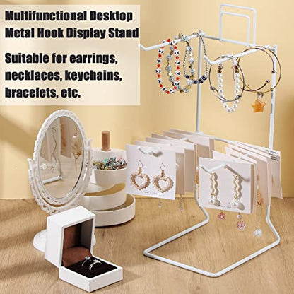 Coume 2 Pcs Jewelry Necklace Display Stand Metal Retail Counter Display Stand for Necklace Bracelets, Earrings, Ring, Keys, Watches(White) - color: white