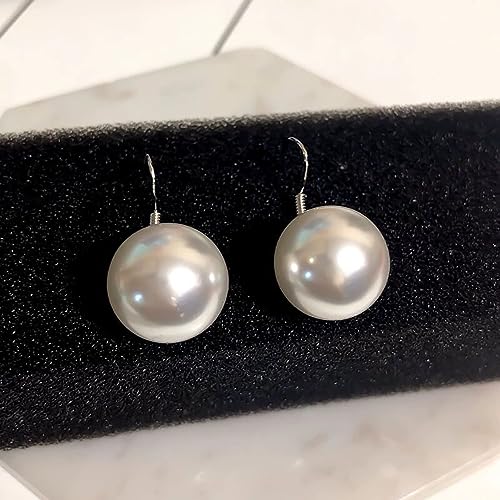 Sterling Silver Big Pearl Earrings for Women Freshwater Cultured Pearls Dangle Drop Earring Jewelry for Women Large Round White Pearl Studs Earrings - color: Style C