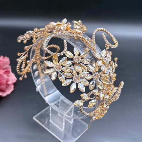 Rhinestone Bride Headband, Wedding Headpiece for Brides, Bridal Hair Accessories(Champagne) - color: Champagne