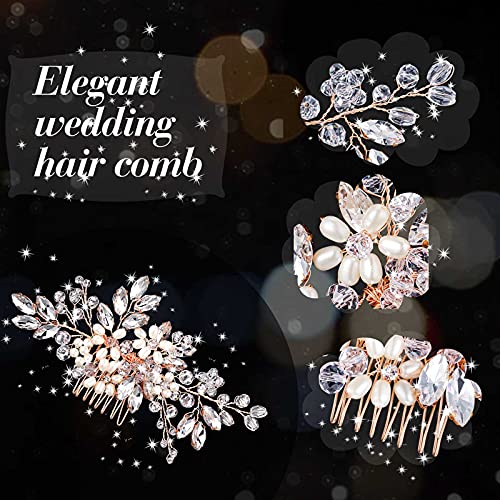 5 Pieces Wedding Hair Comb Bridal Pins Crystal Pearl Wedding Hair Accessories Rhinestone Flower Piece for Bride Bridesmaids Women(Rose Gold) - color: Rose Gold