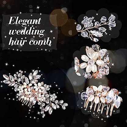 5 Pieces Wedding Hair Comb Bridal Pins Crystal Pearl Wedding Hair Accessories Rhinestone Flower Piece for Bride Bridesmaids Women(Rose Gold) - color: Rose Gold