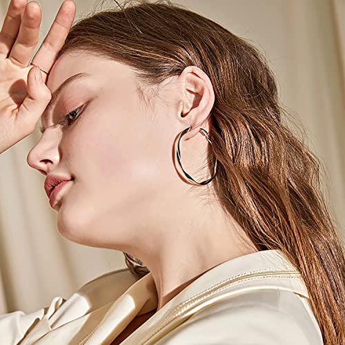 24K Gold Hoop Earrings for Women Trendy Real Gold Plated Twisted Thin Huggie Hoops, Dainty Cute Big Gold Filled Dangle Hoop Earrings Nickel Free Womens Earrings for Sensitive Ears Hypoallergenic - style: White Gold 50mm