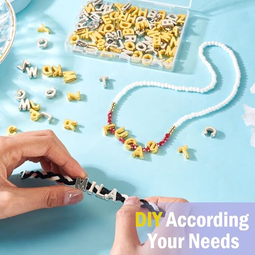 Beadthoven 104Pcs Full Letter Charms Acrylic A-Z Slider Charms Alphabet Letter Beads Golden Platinum Plated Initial Charm for DIY Necklace Choker Slide Wristbands Bracelets Jewelry Making Supplies