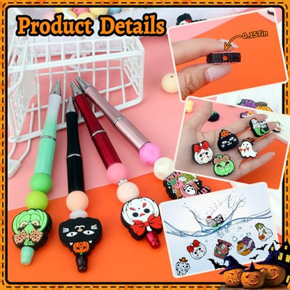 12pcs Halloween Silicone Focal Beads for Pens | Focal Beads for Keychain Making,Pens,Bracelet,Necklace Crafts,Bulk Silicone Beads for DIY（Halloween） - color: Halloween