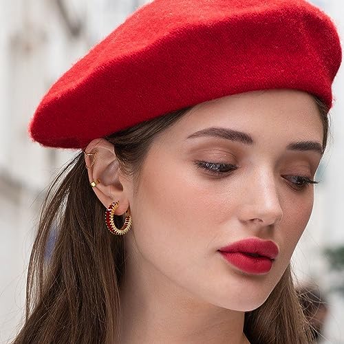 Trendy 14K Gold Plated Hoop Earrings for Women, Chunky Gold/Silver Earrings for Women Cubic Zirconia Baguette Hoop Earrings Heart Hoops Lightweight Hypoallergenic Jewelry,25mm/35mm/40mm/50mm - color: 01 Gold Red Hoops 25mm