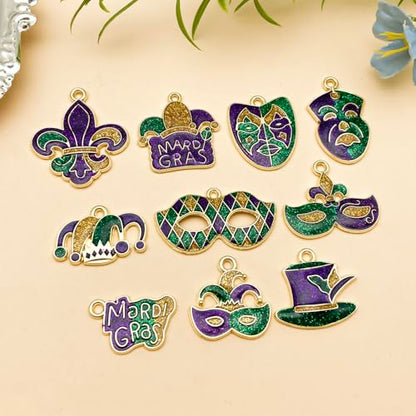 Youdiyla 20pcs Alloy Enamel Martini Grasse Carnival Mardi Gras set Pendant Jewelry Making DIY Keychain Earrings Pendant Various Design Charms for Jewelry Making Bracelets Necklace (SN1102) - color: SN1102