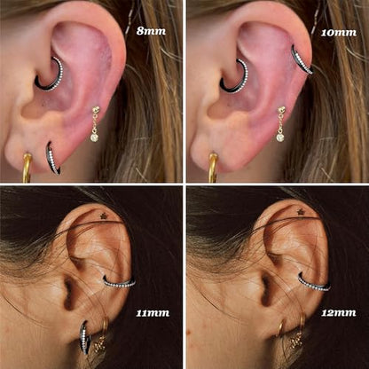 316L Stainless Steel 5A CZ Nose Rings Hoops Conch Helix Piercing Jewelry | Cartilage Earrings Tragus Rook Daith Piercing Jewelry, Septum Clicker Silver/Black/14K Gold Plated, 6-12mm, 16G/18G/20G - color: Black, Duo Hoop, 20G, size: 20g(0.8mm)-9mm
