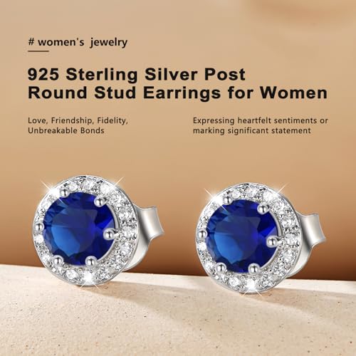 Bestyle 8mm Small Birthstone Earrings for Women with Hypoallergenic Sterling Silver Post,Sparkle Heart/Round Womens Studs Earrings, Great Birthday/Christmas/Anniversary Jewelry for Wife Mother - color: 09. Sept. Sapphire-Round
