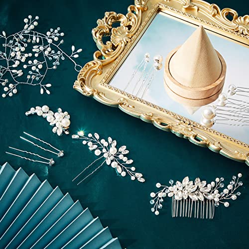 Maitys 44 Pieces Wedding Hair Accessories Faux Pearl Crystal Comb Clips U-shaped Flower Rhinestone Silver Pearl Hair Pieces for Prom Bride Bridesmaid(Fresh Style) - style: Fresh Style