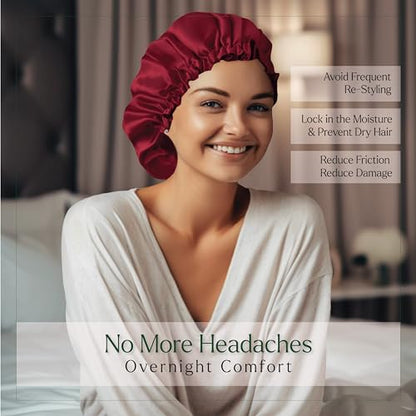 Silvr Bear Satin Sleep Bonnet for Women | Hair Sleep Bonnet| Great for Thick and Curly Hair | Reversible Maroon & Black Color - color: Maroon Satin Bonnet