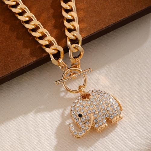 14K Gold Plated Heart Chain Necklace Women Trendy Cuban Link Paperclip Chain Toggle Clasp Necklace Fashion Chunky Jewelry for Women - color: Elephant