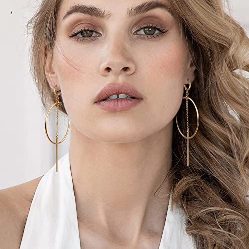 Dangle Hoop Earrings for Women, 14k Gold/Silver Plated High Polished Cute & Aesthetic Earrings for Women - color: Gold-02