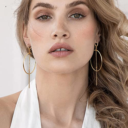 Dangle Hoop Earrings for Women, 14k Gold/Silver Plated High Polished Cute & Aesthetic Earrings for Women - color: Gold-02