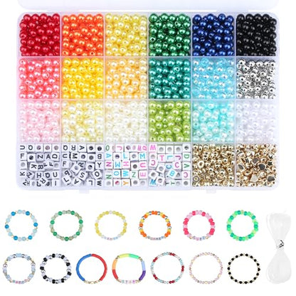 1260 Pcs Pearl Beads Bracelet Making Kit 6mm Pearl Beads for Crafts Friendship Bracelet Kit 6mm Beads for DIY Crafts - color: Pearl beads