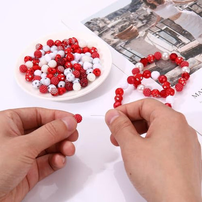 2200PCS+ Game Day Beads Charms for Bracelet Making Polymer Clay Beads Crystal Pearl Letter Gold Spacer Beads Football Charms for Game Day Bracelet Necklace Making DIY Crafts - color: Red White