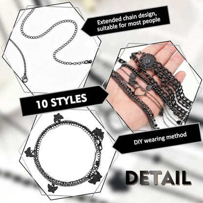 Lenwen 10 Pcs Summer Beach Belly Chain Adjustable Waist Multi Layered Chain Waist Jewelry for Women Girls Multilayer Body - color: Black, style: Stylish Style