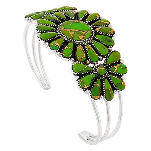 Southwest Style Genuine Gemstones 925 Sterling Silver Cluster Bracelet - color: Green