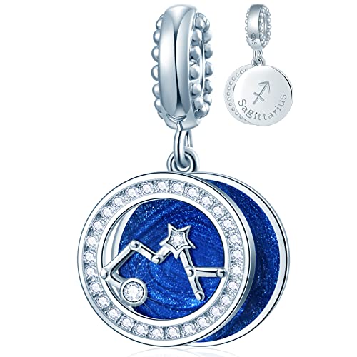Zodiac Sign Charms for Charm Bracelets - 925 Sterling Silver Necklace Pendants, 12 Constellation/Horoscope Star Dangle - Dangling Birthstone Beads, Birthday Gifts for Women/Men. - color: Sagittarius (11.22～12.21)
