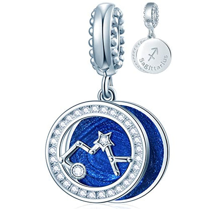 Zodiac Sign Charms for Charm Bracelets - 925 Sterling Silver Necklace Pendants, 12 Constellation/Horoscope Star Dangle - Dangling Birthstone Beads, Birthday Gifts for Women/Men. - color: Sagittarius (11.22～12.21)
