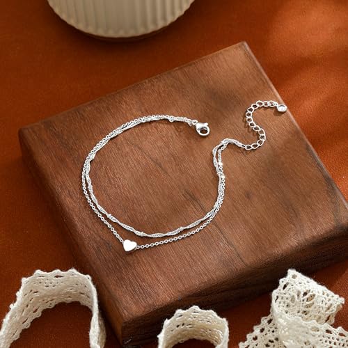 ASCOMY Ankle Bracelets for Women 14K Gold/Silver Plated Anklets for Women Waterproof Layered Cute Beads Dot Shining Twist Rope Chain Pearl Bar Link Heart Anklets Summer Beach Foot Chain Jewelry Gifts - style: Heart Twist Rope-SL