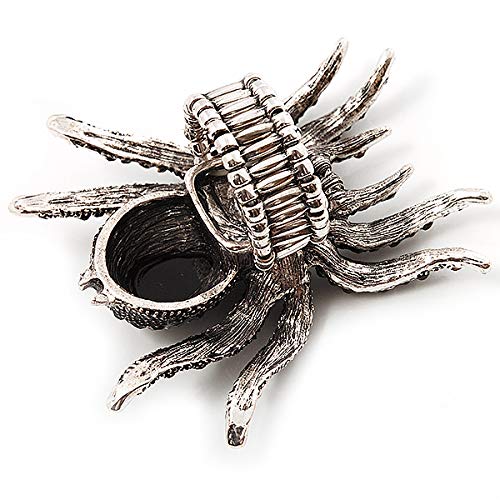 Avalaya Oversized Jet Black Crystal Spider Stretch Cocktail Ring (Silver Tone)