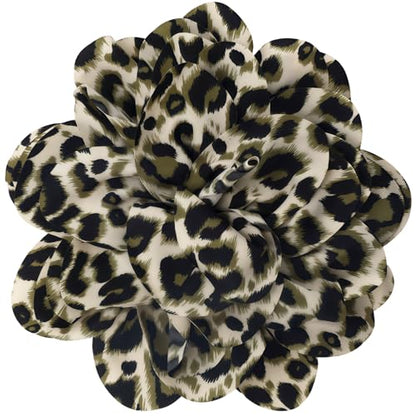 PLwelth Large Flower Brooch Pins Floral Hair Clips for Women Lapel Pins for Dress Clothes Suits Wedding Party Jewelry Gifts - color: Leopard Print-Green