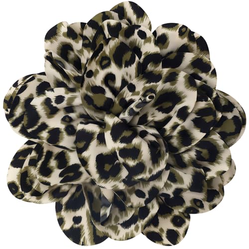 PLwelth Large Flower Brooch Pins Floral Hair Clips for Women Lapel Pins for Dress Clothes Suits Wedding Party Jewelry Gifts - color: Leopard Print-Green