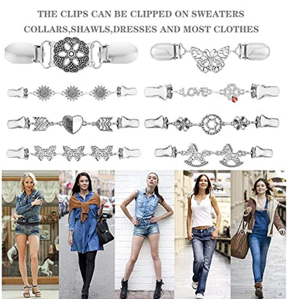 Vintage Sweater Clips Shawl Dresses Shirt Clips Retro Cardigan Collar Chain Clips Brooch Pins for Women - style: Style 3