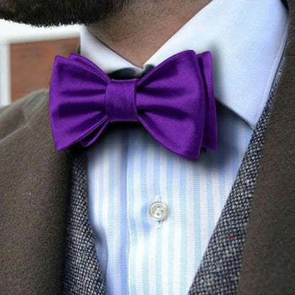 YOHOWA Bow Ties for Men Self-tied Silk Bowtie Solid Color with Lapel Pin and Handkerchief Cufflinks for Wedding Party Prom - color: Soild a Deep Purple