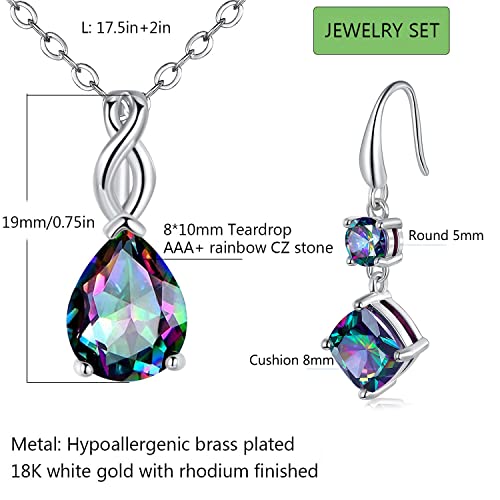 VOLUKA Created Opal/Amethyst/Mystic Topaz Pendant Necklace for Women,18K White/Rose Gold Plated Chain Wedding Engagement Jewelry Gift - color: K-Necklace/Dangle Earrings