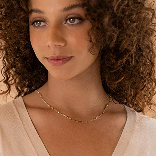 PAVOI Chain Necklace for Women, 14K Gold Plated Adjustable Layering Chain - style: Figaro-M
