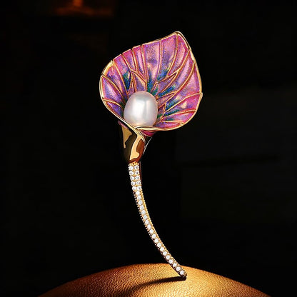 Flower Brooch for Women Rhinestone Pearl Zirconia Flower Lapel Pin Birthday Holiday Gift for Mother Wife Girlfriend - color: 03 Calla Lily-1
