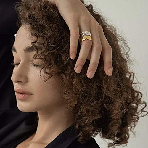 Shapes Studio 18k Gold Plated Rings for Women,Crush Wide Band Gold Plated Ring, Stacking Rings, Wedding Band Minimalist Style - color: Silver Narrow