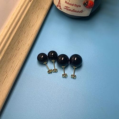18K Gold Plated 925 Sterling Silver Shell Pearl Stud Earrings,Hypoallergenic to Sensitive Ears - style: D_L Black -12mm