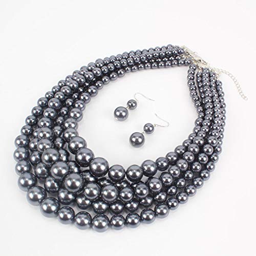 KOSMOS-LI Large Multi Layer Faux Pearl Strand Costume Jewelry Sets For Women Stocking Stuffers - color: Grey