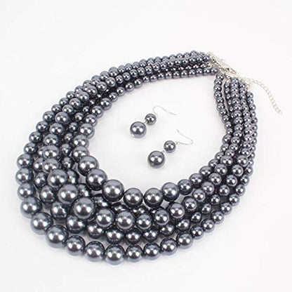 KOSMOS-LI Large Multi Layer Faux Pearl Strand Costume Jewelry Sets For Women Stocking Stuffers - color: Grey