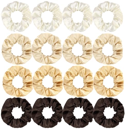 Semato 16 Pcs Multicolored Satin Scrunchies Bridesmaid Proposal Gifts Hair Ties Scrunchies for Women Girls Bachelorette Party Favors - color: brown-multicolored
