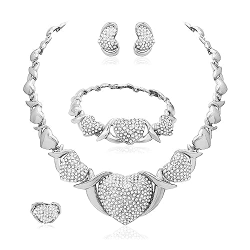 Woman Jewelry Sets Gold Jewelry Sets XOXO Women's Gold Jewelry Fashion Jewelry Necklaces Earrings Woman Accessories Bracelets Jewelry Gifts Love Necklaces - color: X0024-Silver