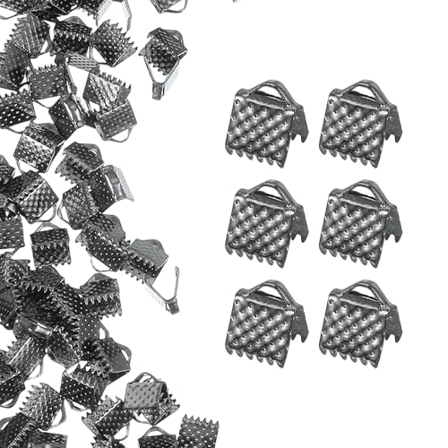 uxcell 200Pcs Ribbon Ends, 6mm Ribbon Crimp Clamp End Bookmark Leather Pinch Crimps Cord Ends, Foldable Clasps Crimp End for Necklace Bracelet DIY Craft Making, Gun Black - color: Gun Black, size: 6mm