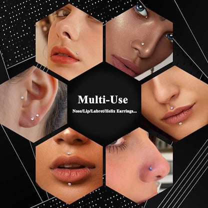 Besteel 28Pcs Threadless Nose Rings Studs Set Surgical Steel Lip Nostril Labret Medusa Piercing Jewelry Push in Tragus Conch Helix Flat Back Earrings for Women Men 16G 18G 20G 6/8mm - style: 20G-8MM