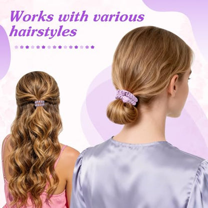 6pcs Spiral Hair Ties and Skinny Scrunchies with Heart Charms 2.36 Inch No Crease Phone Cord Coils Thin Scrunchies Hair Accessories for Ponytail Holders Purple