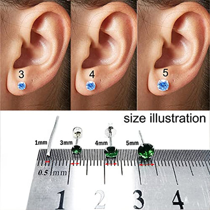 Screw Back Sterling Silver Cubic Zirconia Earrings Studs 3 MM - color: Blue
