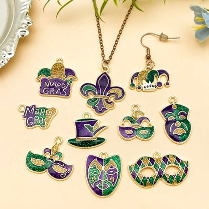 Youdiyla 20pcs Alloy Enamel Martini Grasse Carnival Mardi Gras set Pendant Jewelry Making DIY Keychain Earrings Pendant Various Design Charms for Jewelry Making Bracelets Necklace (SN1102) - color: SN1102