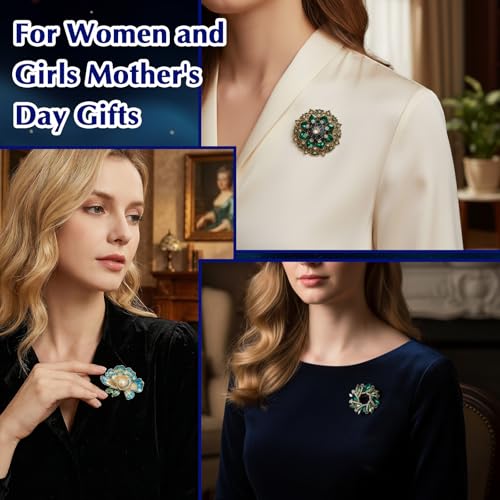 12pcs Women Brooches Bulk Set,Rhinestone Crystal Vintage Brooch Pins,Retro Broches Pin for Women Mother's Day Gifts Christmas Gifts - style: Flower
