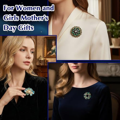 12pcs Women Brooches Bulk Set,Rhinestone Crystal Vintage Brooch Pins,Retro Broches Pin for Women Mother's Day Gifts Christmas Gifts - style: Flower