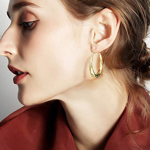 Silver Oval Hoop Earrings for Women 14K Gold Plated Hoop Earrings | Hypoallergenic Lightweight - color: B-14K Gold