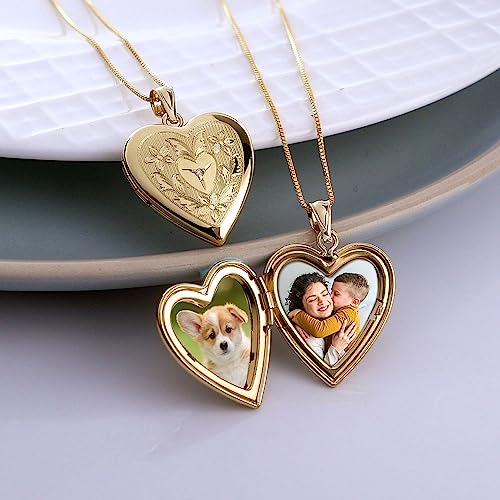 PicturesOnGold.com 14K Gold Filled Floral Heart Photo Locket with Diamond - 3/4 inch x 3/4 inch - Includes 18 inch Chain - style: Locket + 1 Photo
