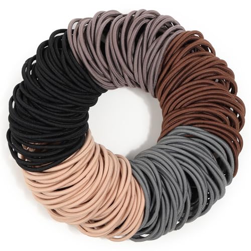 Anezus 200 Pcs Hair Ties for Women Girls Hair Elastics Hair Bands Ponytail Holders Hair Rubber Bands for Thick Straight Curly Hair (Neutral Color) - color: Neutral