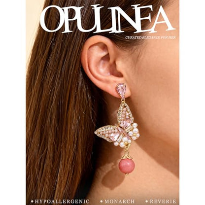 Fringe Dangling Tassel Earrings for Women, Handcrafted Chandelier Long Bohemian Beaded Cubic Zirconia Crystal Imitation Pearls Inlay Statement Boho Chain Hook Earrings for Wedding Party - color: Pink White Drop