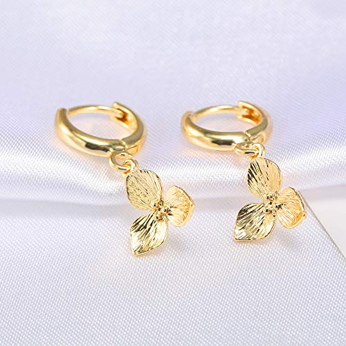 XYJZXY Gold Huggie Small Hoop Earrings with Charm Personalized Snake/Evil Eye/Star/Cross/Lock/Key 18k Gold Plated Crystal Drop Dangle Earrings for Women - style: Flower